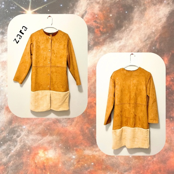 Zara brown suede & faux fur snap up button coat - Picture 4 of 16